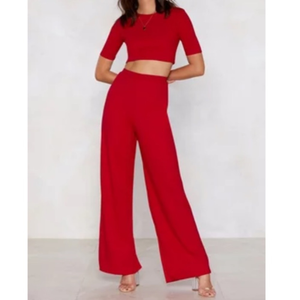 Red Crop Top & Pants Matching Set